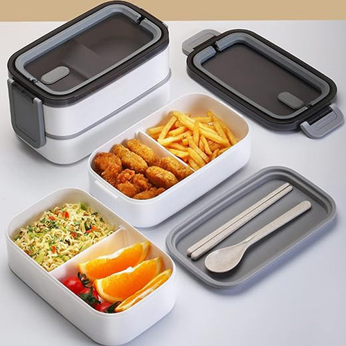 Topper Contenedor De Alimentos Cubiertos Lonchera 2 Niveles