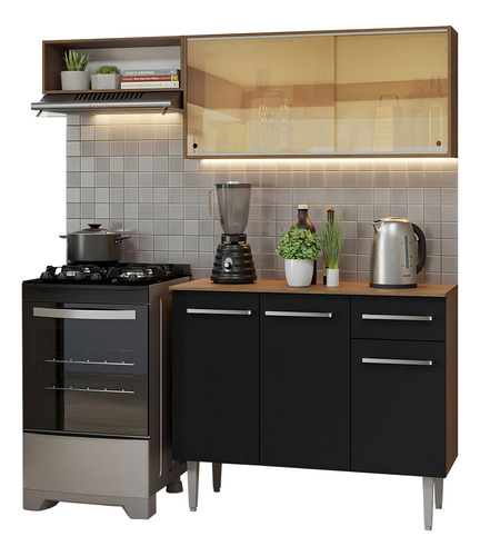 Cocina Integral Completa Modular Madesa Emilly 165cm Marrón/Negro 04