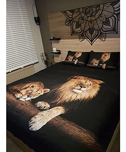 Juegos De Funda De Edredón Y Colcha Holiyjog Lion, Lino Negr