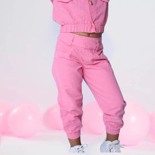 Conjunto Infantil Jaqueta E Calça Jeans Mini Diva Inverno Rosa G- 5 A 6 Anos