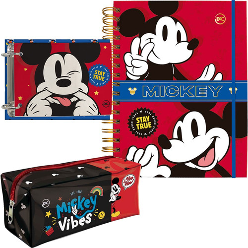 Kit Caderno Smart Porta Fichas E Estojo Mickey Escolar