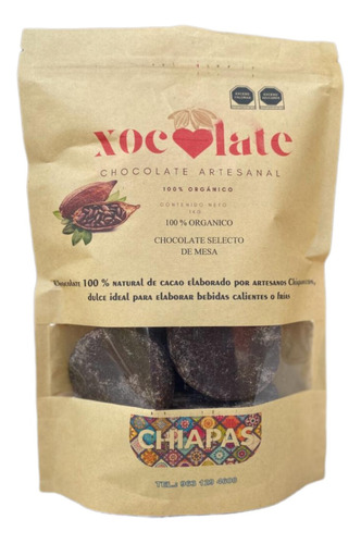 Chocolate Artesanal, Cacao 100% Orgánico, 1 Kg. 