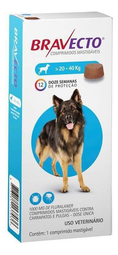 Bravecto Carrapatos Antipulgas Cães De 20 A 40 Kg Msd 1000mg