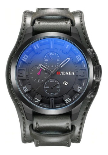 Relógio Bracelete Masculino Pulseira Couro Punk Rock Gótico