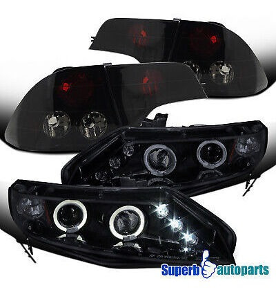 Fit 2006-2011 Honda Civic Glossy Black Led Halo Headligh Spa