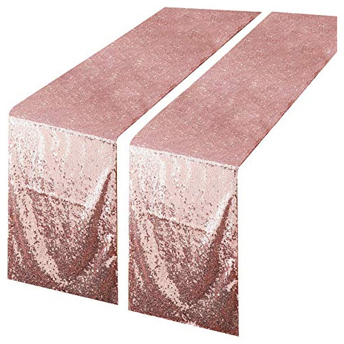 Corredores De Mesa Con Purpurina Dorada Rosa, 2 Paquete...