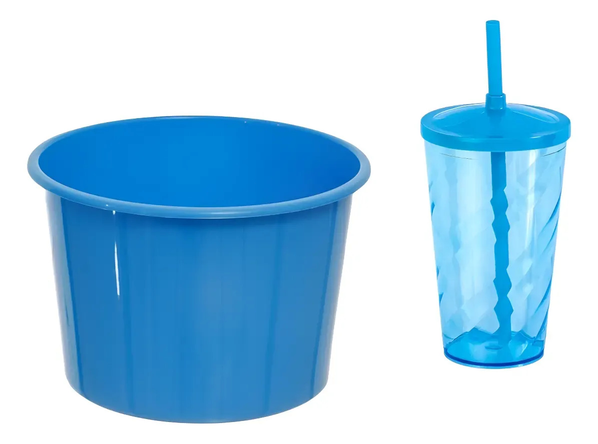 10 Balde De Pipoca 1,5l + 10 Copo Twister 500ml Azul Celeste Azul-celeste