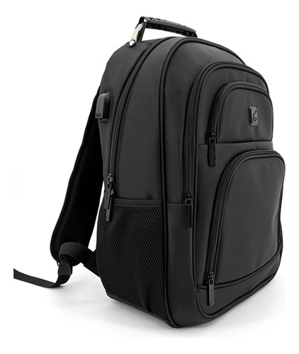 Mochila Porta Notebook Viaje Travel Blue Havnen Negra Color Negro Diseño De La Tela Liso