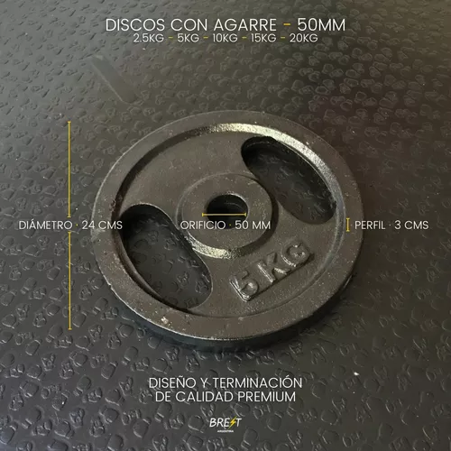 Set 20kg - 4 Discos Olímpicos 5kg 50mm Fundición Brest