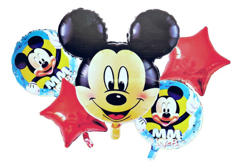 Bouquet Globos Cara Mickey Mouse X 5 Piezas 