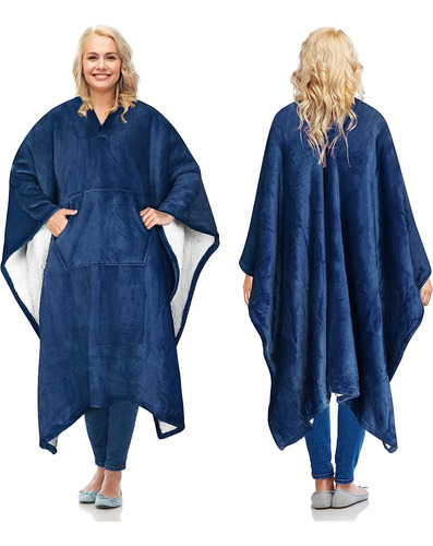 Poncho De Manta Portátil Sherpa Para Mujeres Adultas Hombres