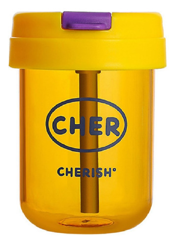 Mini Copo Plástico Cher Com Canudo De Silicone 300ml