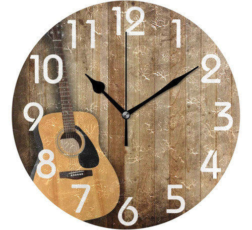 Reloj De Pared Redondo De Guitarra De Madera Retro 3d, 9.5 P