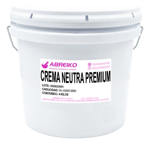 Crema Base Premium Neutra Sin Parabenos 4 Kg