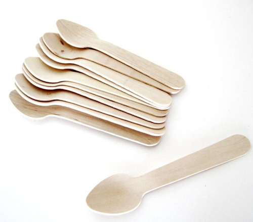 100 Cucharitas De Madera De Bambu Descartables 10cms