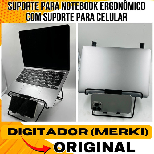 Suporte Para Notebook Ergonômico Regulável Com Apoio Celular