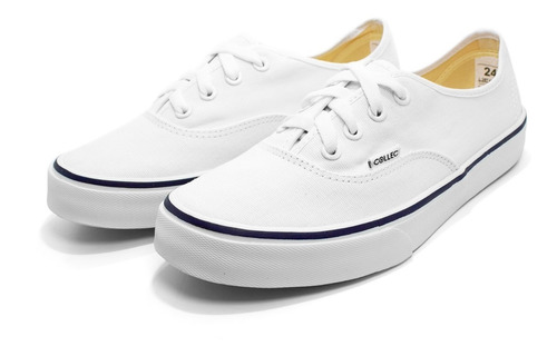 Tenis Blancos Para Mujer En Lona Con Agujeta O Slip On