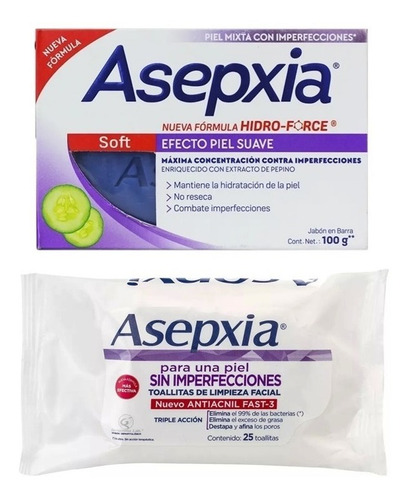 Kit Asepxia Jabón Soft Efecto Suave Y Toallitas Antiacnil