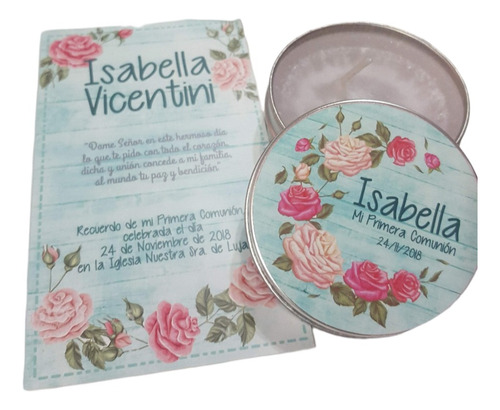 Vela En Lata + Estampita X10- Souvenir - Comunion - Bautismo