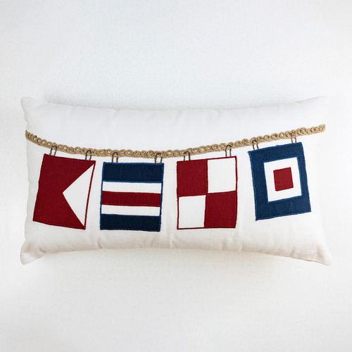 Cojin Decorativo Rectangular Con Banderas Náuticas Blanco Geométrico