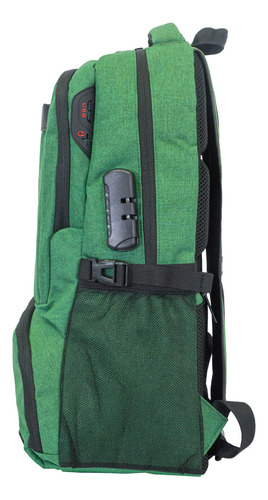Mochila Urbana Porta Notebook T-go Con Bolsillo Térmico Y Candado De Seguridad Color Verde Reforzada