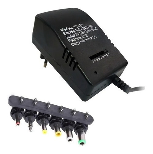 Adaptador De Corriente Universal 30w Regulable De 3v A 12v Color Negro