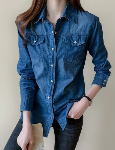 I Camisa De Mezclilla Delgada Para Mujer