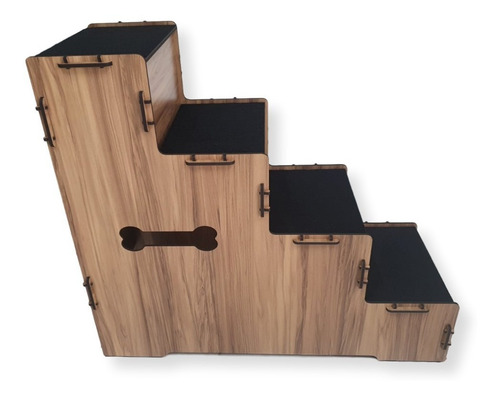 Escada Pet Para Cachorros Em Mdf Com 4 Degraus 60cm Altura Cor Escada Pet Madeira