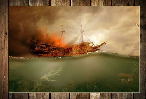 Vinilo Decorativo 40x60cm Piratas Bandidos Barco Oceano M9