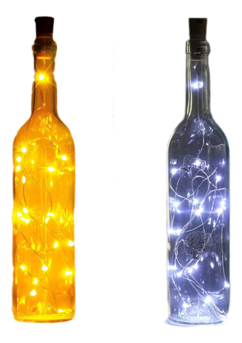 5 Botellas De Vidrio 30 Cm Con Corcho Guirnalda 20 Led