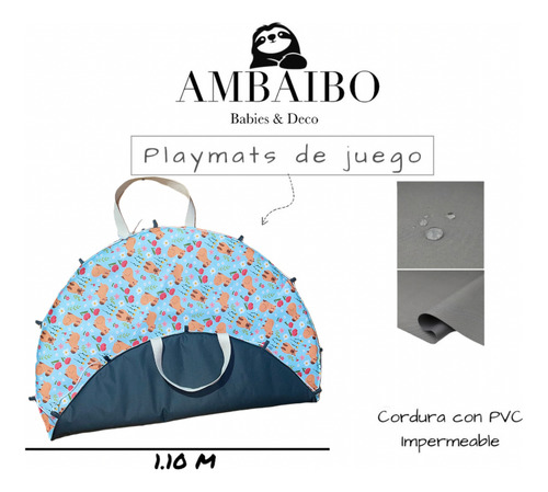 Playmat De Juego Para Bebés Impermeable Y Acolchada Bolso Carpincho Celeste