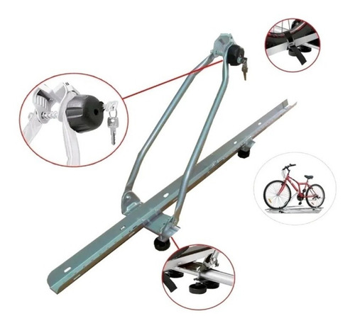 Imagen 2 de 6 de Porta Bicicleta De Techo Universal Vacaciones Auto Aluminio