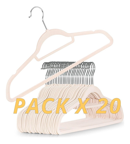Pack 20 Perchas Slim Terciopelo Beige Antideslizante Premium