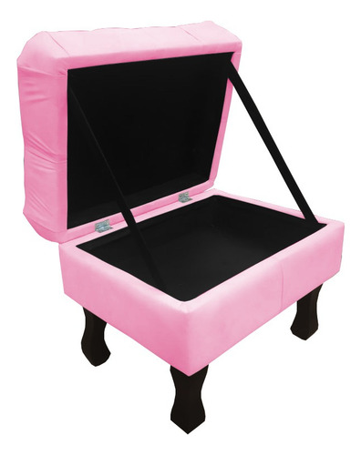 Puff Puf Baú Decorativo Luiz Xv Capitonê Suede Rosa Bebê Retrô Pés Madeira