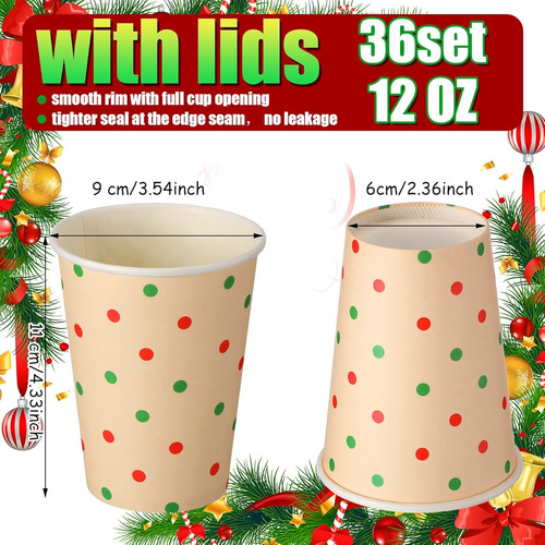 Juego De 36 Vasos De Papel Para El Dia De Navidad Con Tapas