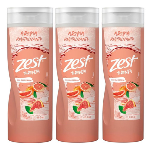 3 Jabón Líquido Corporal Zest Toronja Y Albahaca 400 Ml