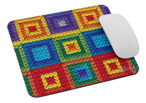 Mouse Pad Svart Diseño Estilo Tejido Colores Arcoiris Md2