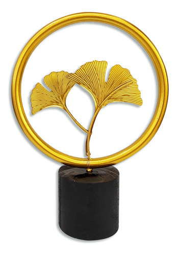 Adorno Artesanal Gingko Hojas De Metal Dorada De Escritorio