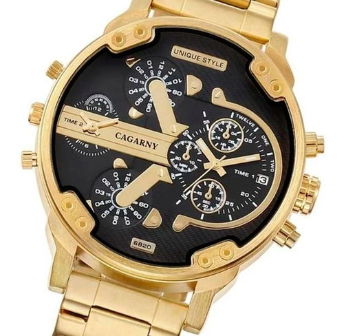 Relógio De Luxo Cagarny 6820 Dourado Aço Inoxidável Quartzo