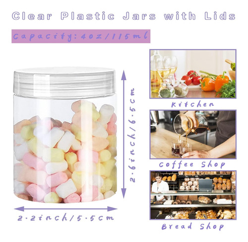 Paquete De 20 Frascos De Plástico Transparente De 4 Oz Con T
