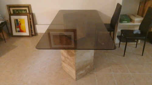 Mesa Rectangular De Vidrio Templado Color Marrón Y Bases De 