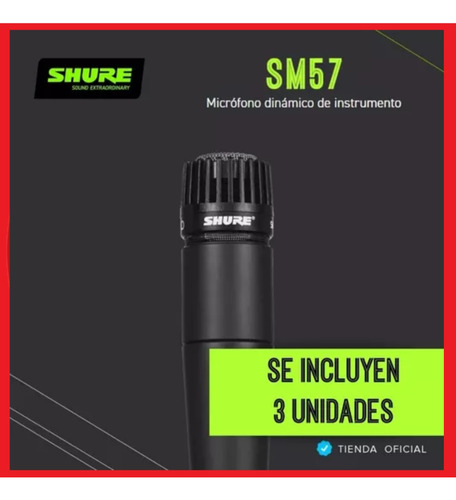 Micrófono Dinámico Shure Sm57 Cardioide X3 Unidades Estuche!