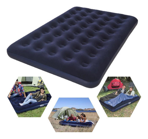 Colchón Inflable Queen Azul Cama De Aire Camping