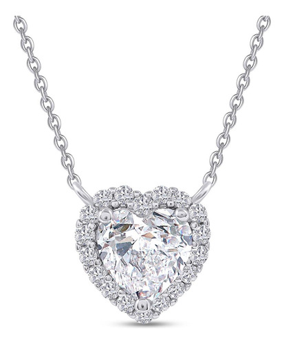 Collar De Corazón Chapado En Oro Blanco De 18 K | Collar Con