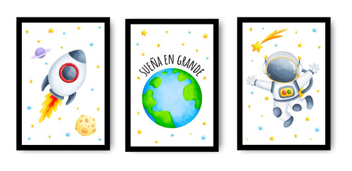 Cuadro Decorativo Infantil Decoración Astronautas Bebe Niños