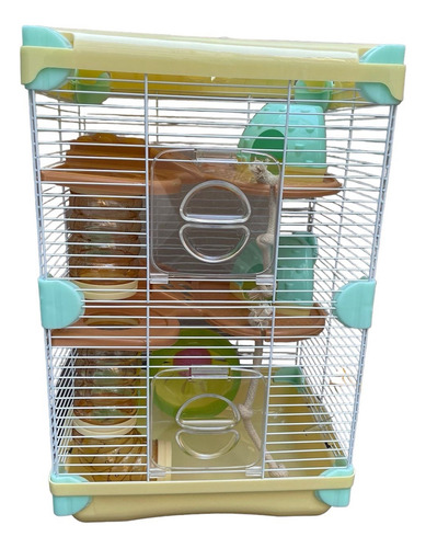 Jaula Para Hamster Casa Rueda Tunel Soga 27.5x20.5x42.5 Color Amarillo