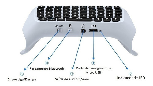 Teclado Bluetooth Ps5 Qwerty Para Controle Dualsense Com Áudio Embutido E Microfone Conexão Sem Fio Via Bluetooth Teclas De Silicone Compatível Com Tv Pc E Console Design Ergonômico Fácil Neoxtek
