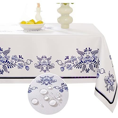 Sastybale Mantel De Pintura De Porcelana Azul Y Blanco, Rect