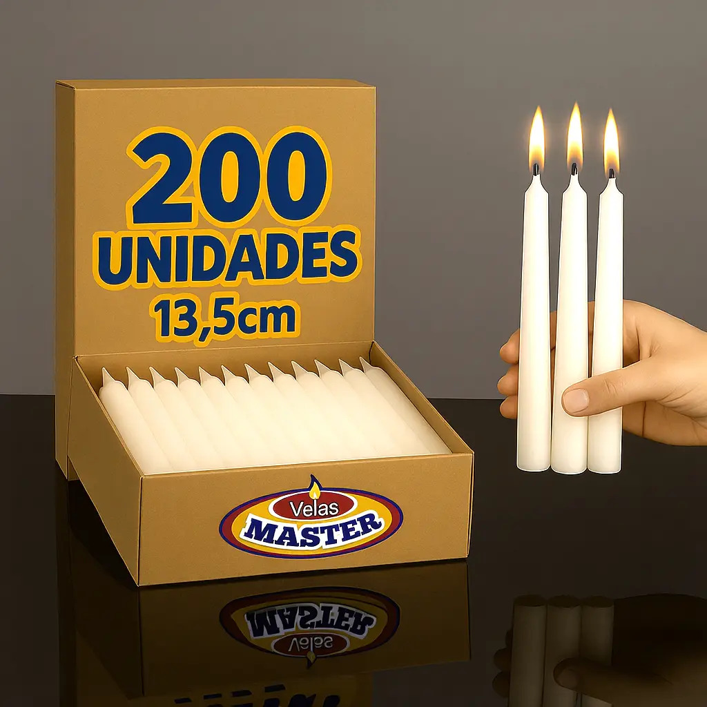 200 Vela Palito Branca 13,5cm Parafina 100% Pura Atacado Branco Padrão Nenhuma