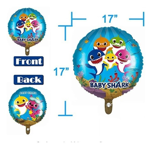 Imagen 2 de 4 de Pack 9 Globos Baby Shark En Alumino Ideal Para Helio